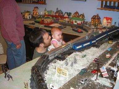 Checking out Granddad Dave's train.